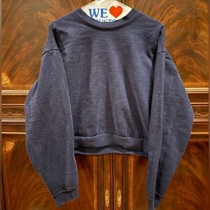 Los Angeles Apparel Heavy Fleece Cropped Mock Neck Pullover, Navy